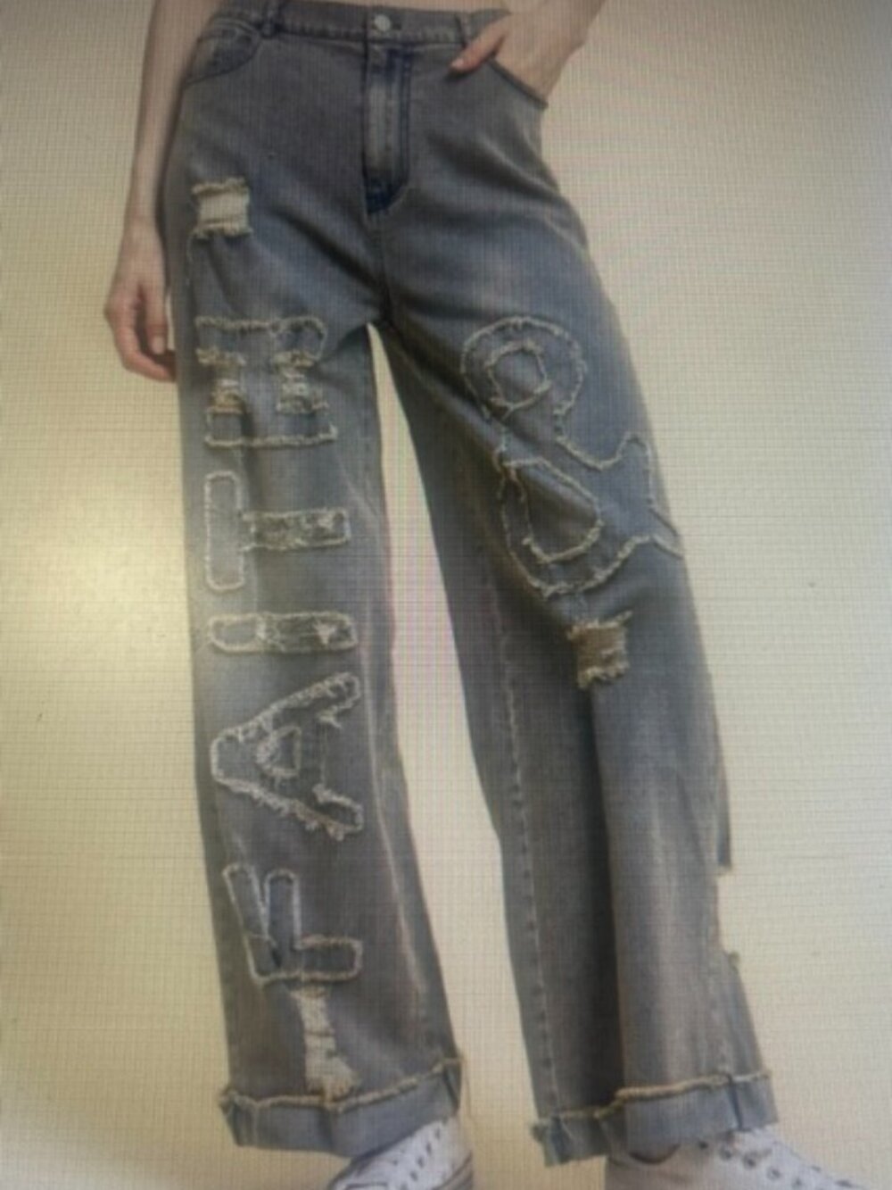 Blue Velvet Distressed Faith & Love Elastic Waist Soft Denim Wide Leg Jeans NWT
